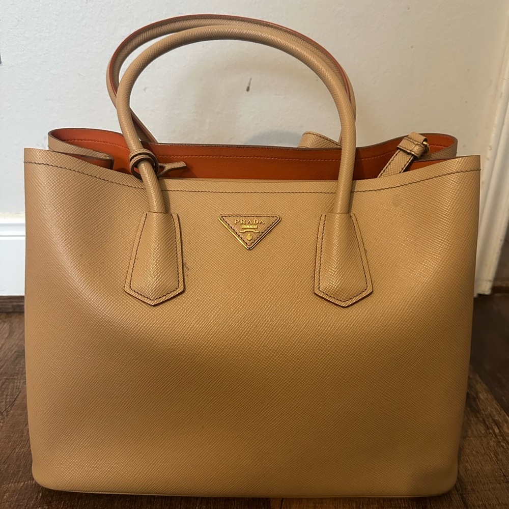 Prada Tan Leather Tote with Structured Design